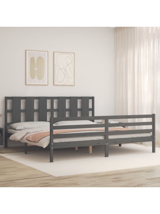 Rám postele s čelem šedý 200 x 200 cm masivní dřevo