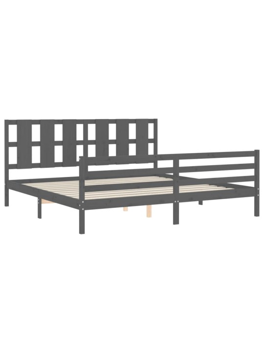 Rám postele s čelem šedý 200 x 200 cm masivní dřevo