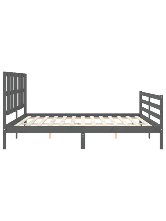 Rám postele s čelem šedý 200 x 200 cm masivní dřevo