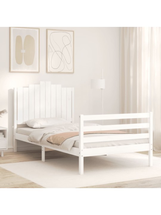 Rám postele s čelem bílý 100 x 200 cm masivní dřevo