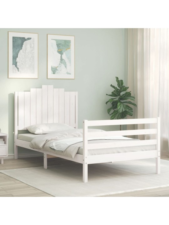 Rám postele s čelem bílý 100 x 200 cm masivní dřevo
