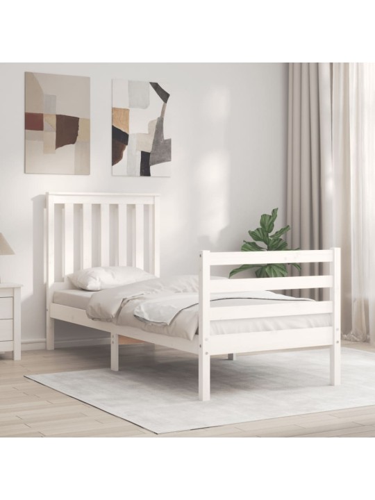 Rám postele s čelem bílý Small Single masivní dřevo