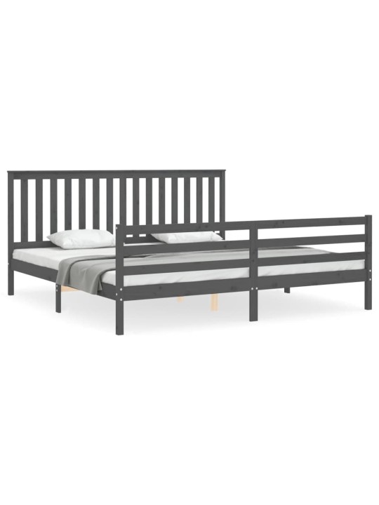 Rám postele s čelem šedý 200 x 200 cm masivní dřevo