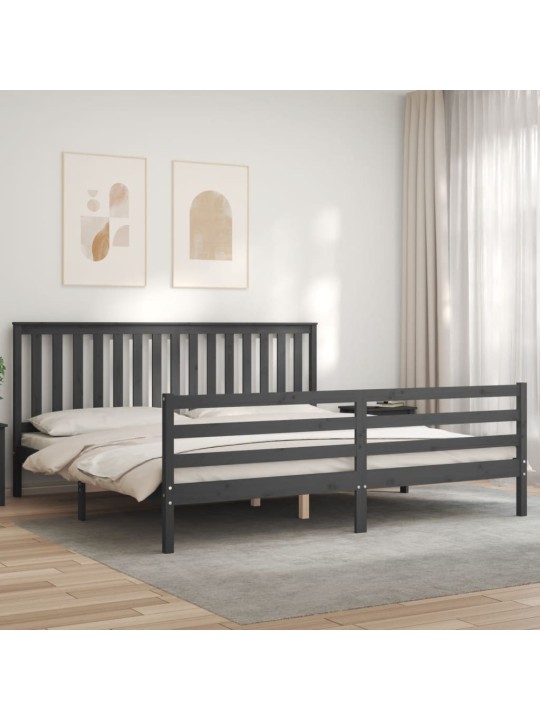 Rám postele s čelem šedý 200 x 200 cm masivní dřevo