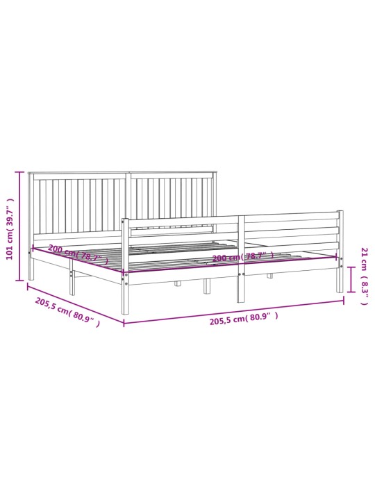 Rám postele s čelem šedý 200 x 200 cm masivní dřevo