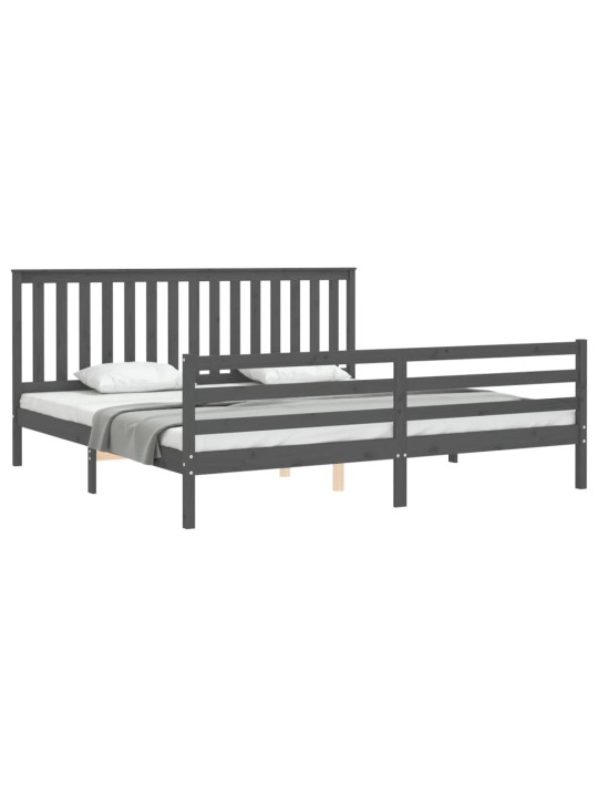 Rám postele s čelem šedý 200 x 200 cm masivní dřevo