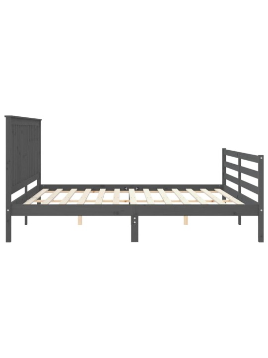Rám postele s čelem šedý 200 x 200 cm masivní dřevo