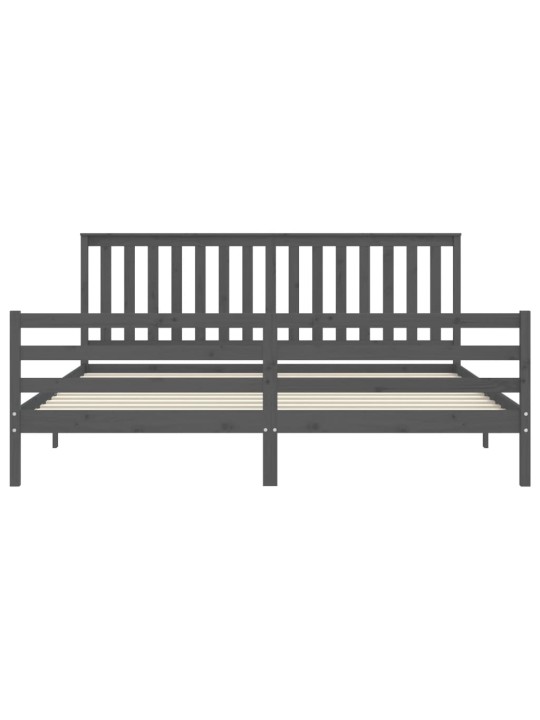 Rám postele s čelem šedý 200 x 200 cm masivní dřevo