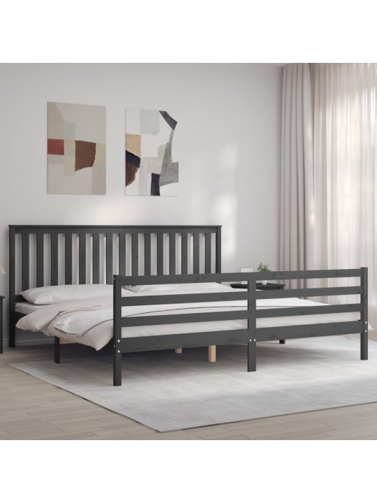 Rám postele s čelem šedý 200 x 200 cm masivní dřevo