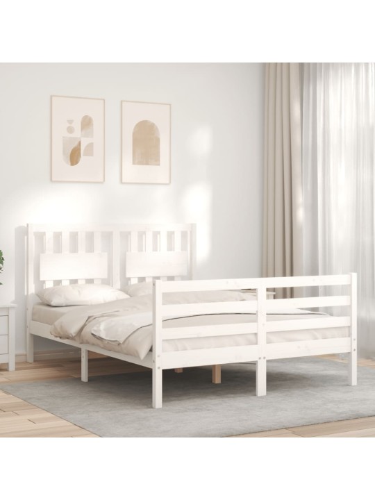 Rám postele s čelem bílý 140 x 190 cm masivní dřevo
