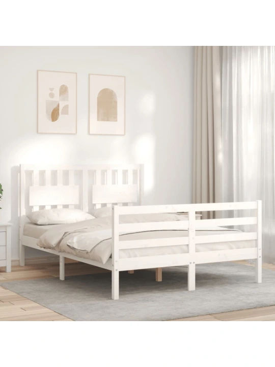Rám postele s čelem bílý 140 x 190 cm masivní dřevo
