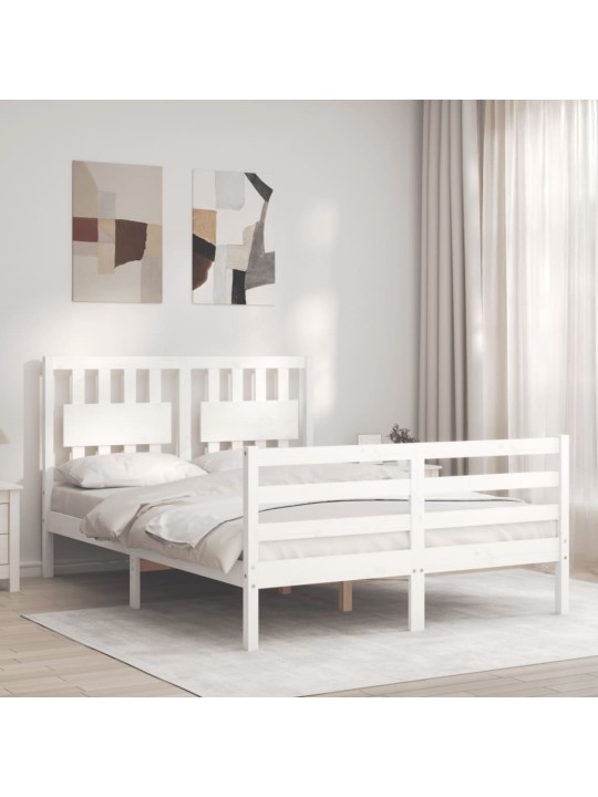 Rám postele s čelem bílý 140 x 190 cm masivní dřevo