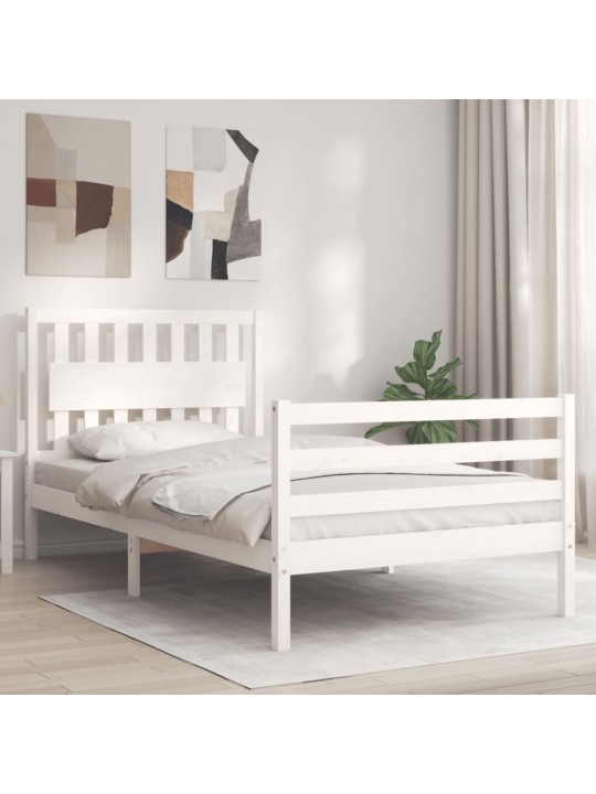 Rám postele s čelem bílý 100 x 200 cm masivní dřevo