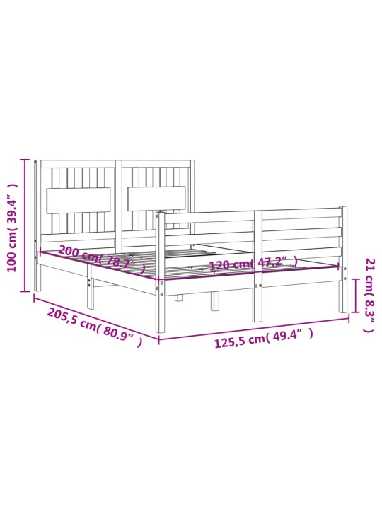 Rám postele s čelem bílý 120 x 200 cm masivní dřevo