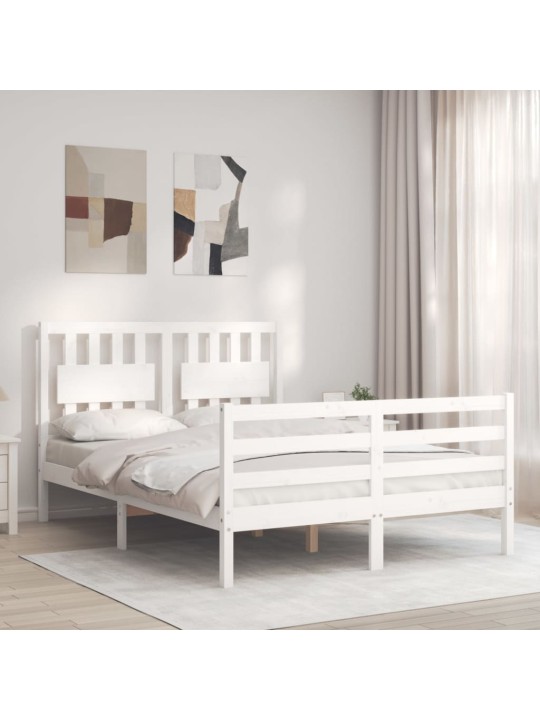 Rám postele s čelem bílý 140 x 200 cm masivní dřevo