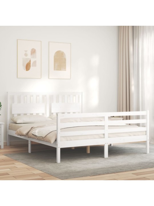 Rám postele s čelem bílý King Size masivní dřevo