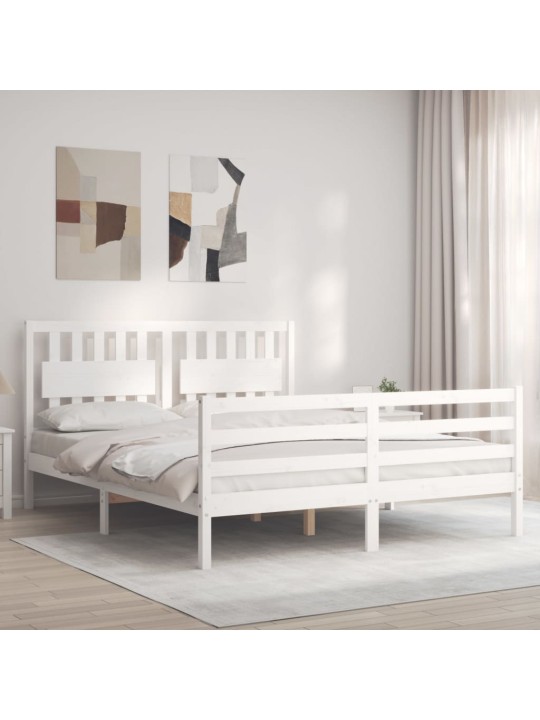 Rám postele s čelem bílý King Size masivní dřevo