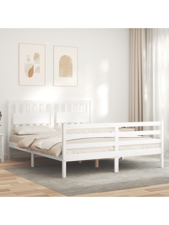 Rám postele s čelem bílý 160 x 200 cm masivní dřevo