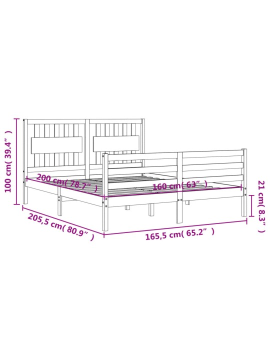 Rám postele s čelem bílý 160 x 200 cm masivní dřevo