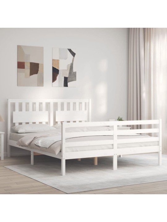 Rám postele s čelem bílý 160 x 200 cm masivní dřevo