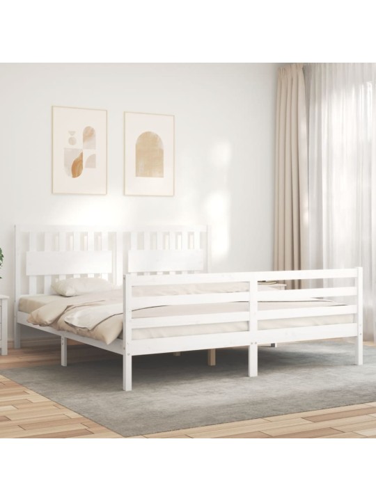 Rám postele s čelem bílý Super King Size masivní dřevo