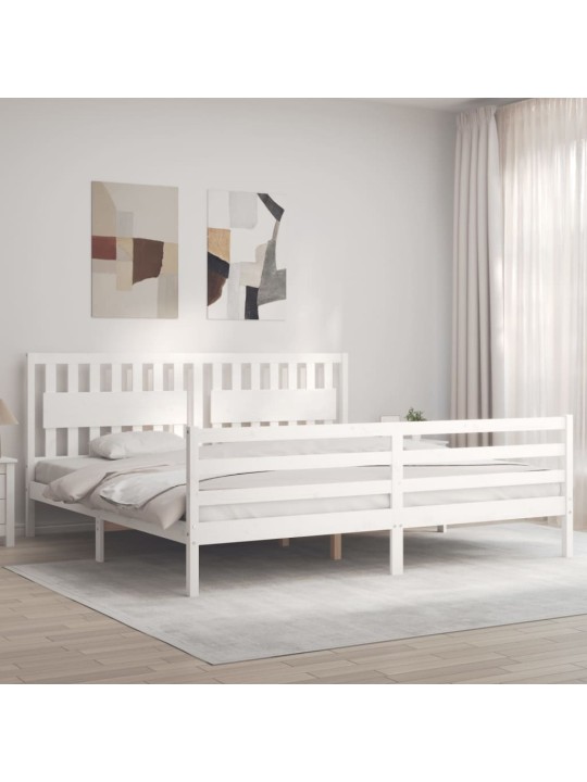 Rám postele s čelem bílý 200 x 200 cm masivní dřevo