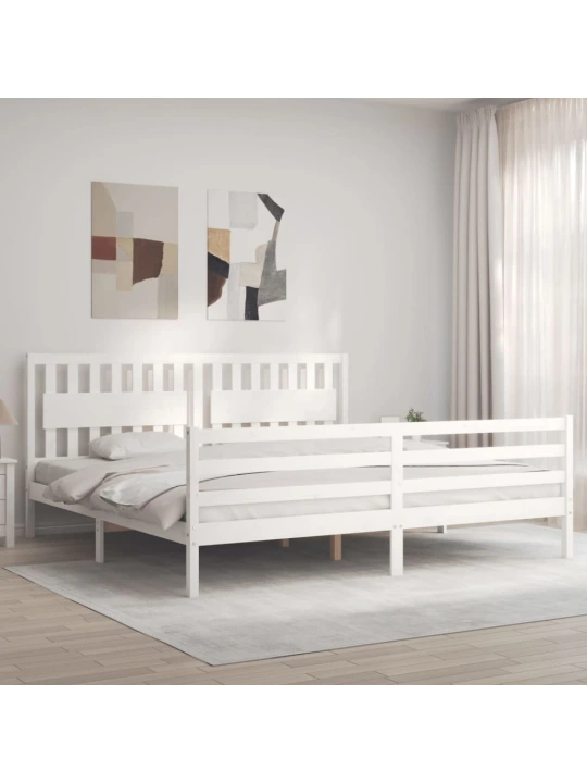 Rám postele s čelem bílý 200 x 200 cm masivní dřevo