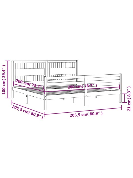 Rám postele s čelem bílý 200 x 200 cm masivní dřevo