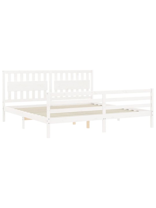 Rám postele s čelem bílý 200 x 200 cm masivní dřevo