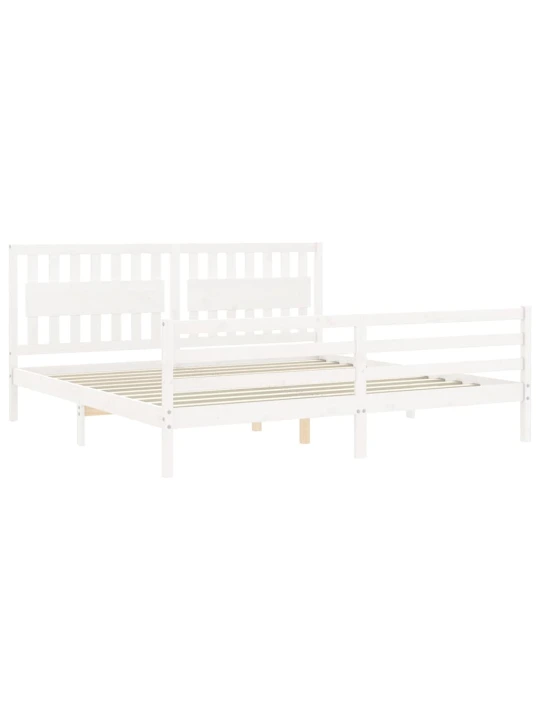 Rám postele s čelem bílý 200 x 200 cm masivní dřevo
