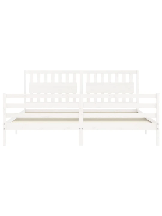 Rám postele s čelem bílý 200 x 200 cm masivní dřevo