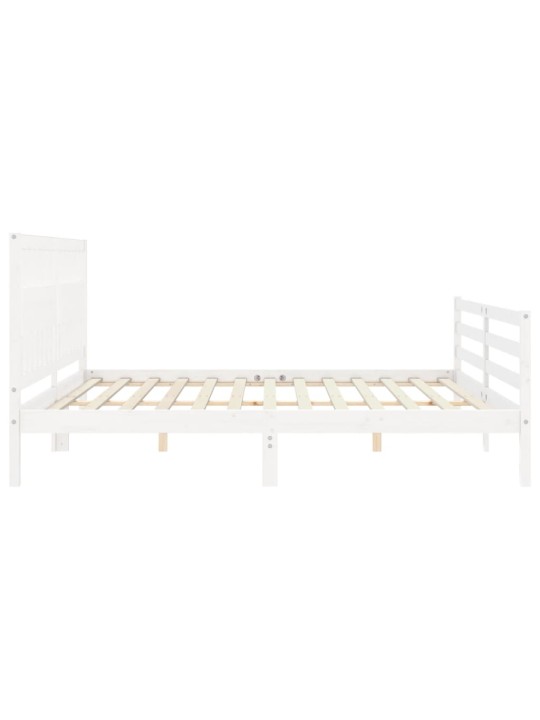 Rám postele s čelem bílý 200 x 200 cm masivní dřevo