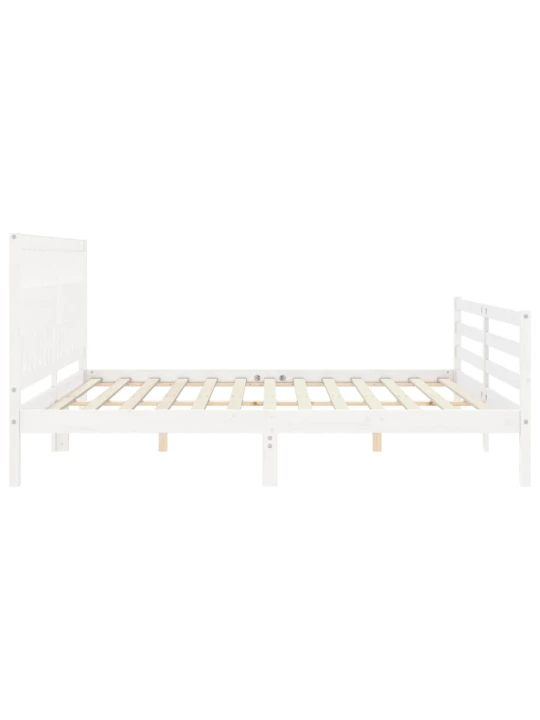 Rám postele s čelem bílý 200 x 200 cm masivní dřevo