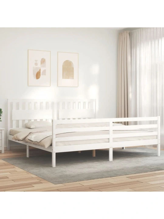 Rám postele s čelem bílý 200 x 200 cm masivní dřevo