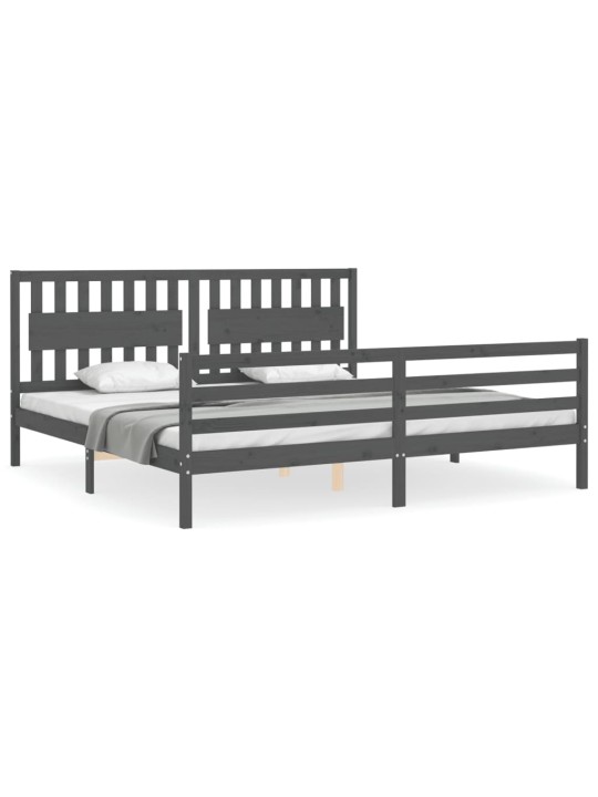 Rám postele s čelem šedý 200 x 200 cm masivní dřevo