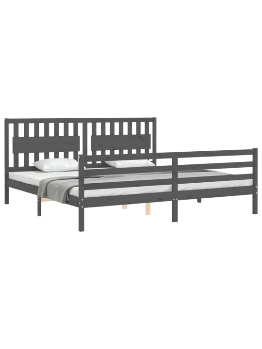 Rám postele s čelem šedý 200 x 200 cm masivní dřevo