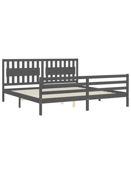 Rám postele s čelem šedý 200 x 200 cm masivní dřevo