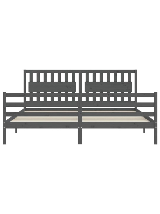 Rám postele s čelem šedý 200 x 200 cm masivní dřevo