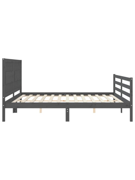 Rám postele s čelem šedý 200 x 200 cm masivní dřevo