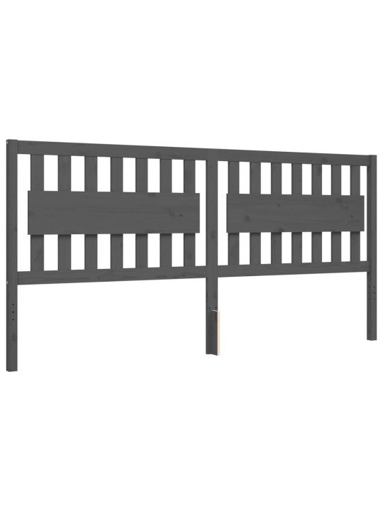 Rám postele s čelem šedý 200 x 200 cm masivní dřevo