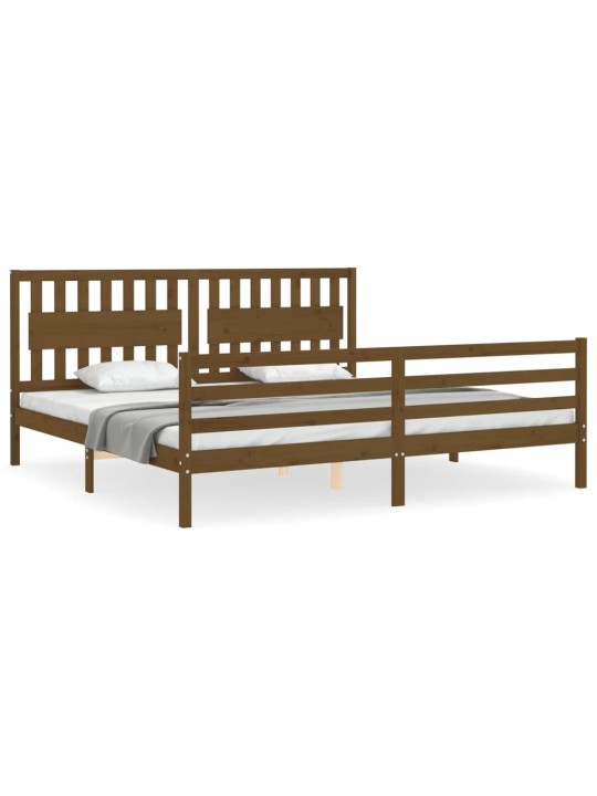 Rám postele s čelem medově hnědý 200 x 200 cm masivní dřevo