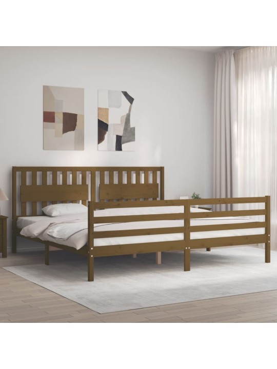 Rám postele s čelem medově hnědý 200 x 200 cm masivní dřevo