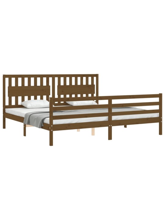 Rám postele s čelem medově hnědý 200 x 200 cm masivní dřevo