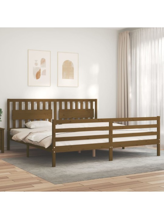 Rám postele s čelem medově hnědý 200 x 200 cm masivní dřevo