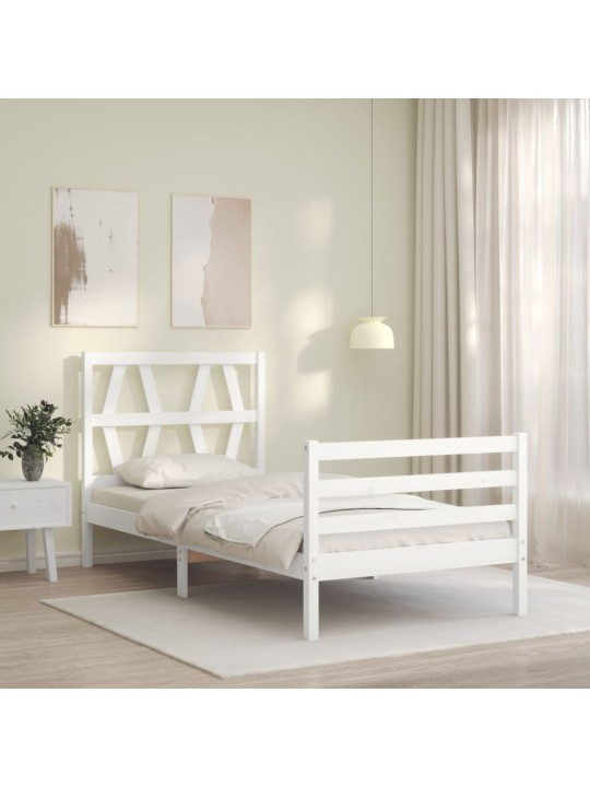 Rám postele s čelem bílý 90 x 200 cm masivní dřevo