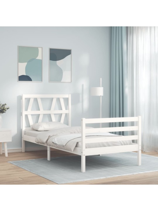 Rám postele s čelem bílý 90 x 200 cm masivní dřevo