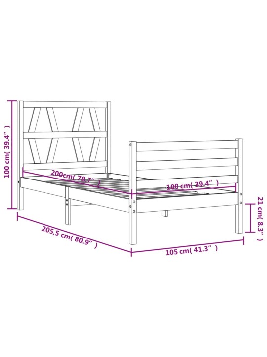 Rám postele s čelem 100 x 200 cm masivní dřevo