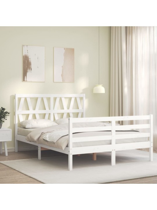 Rám postele s čelem bílý 120 x 200 cm masivní dřevo