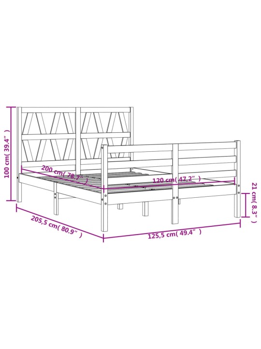 Rám postele s čelem bílý 120 x 200 cm masivní dřevo