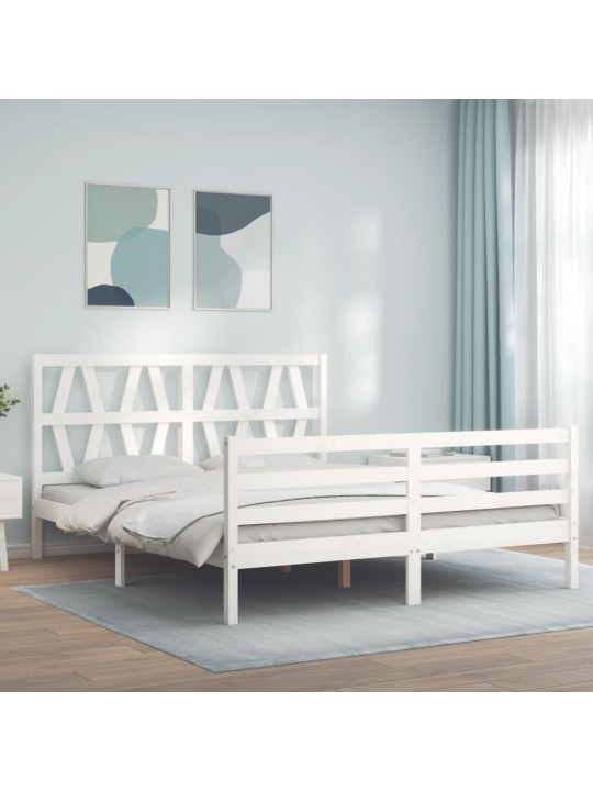 Rám postele s čelem bílý King Size masivní dřevo